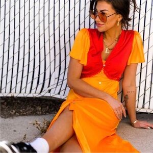 Dressed in LALA Vibrant Red and Orange Maxi Dress